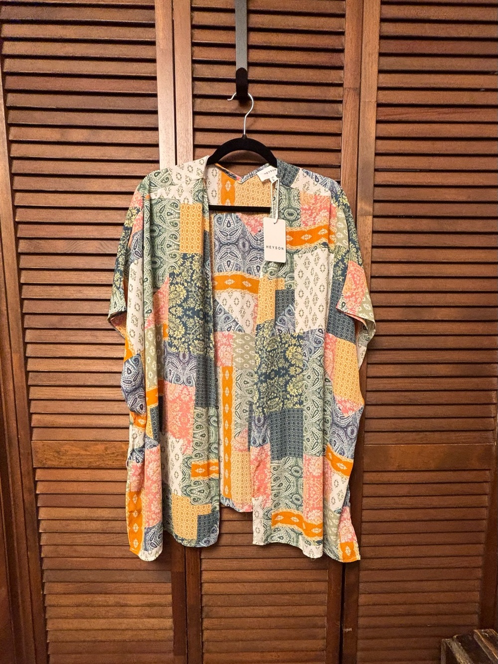 NWT by Heyson - Open-Front Kimono in a Paisley/Floral Patchwork Print
